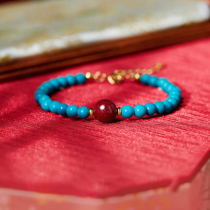 Pulsera purificadora de cinabrio y turquesa de plata de ley 925 con Buddha Stones