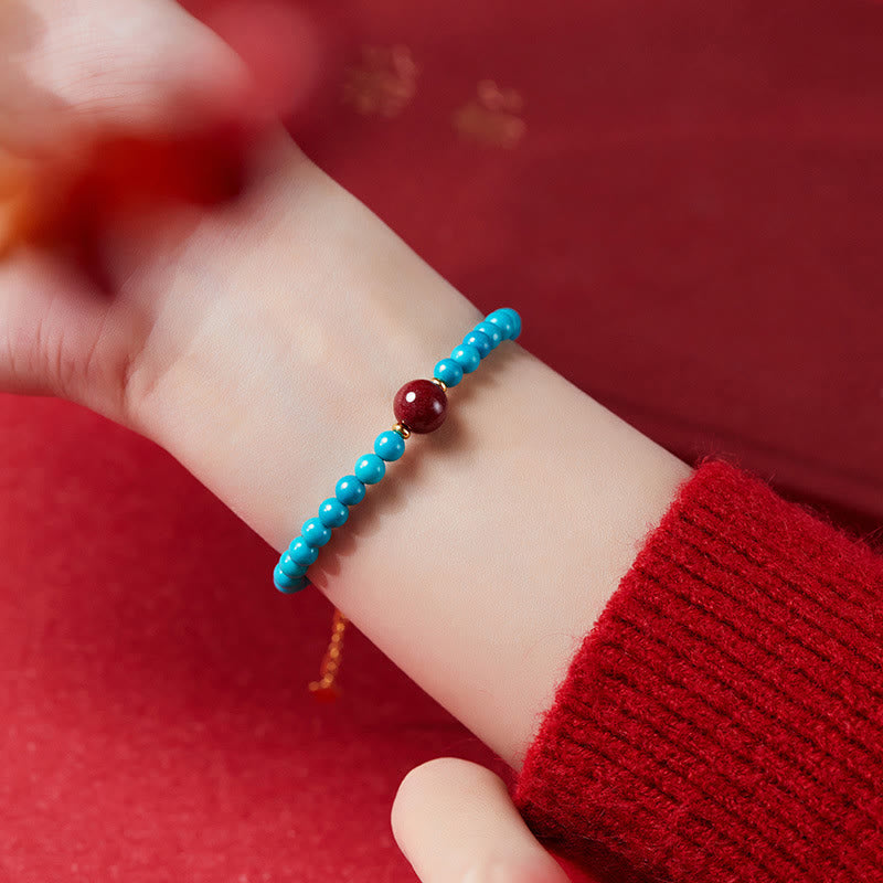 Pulsera purificadora de cinabrio y turquesa de plata de ley 925 con Buddha Stones