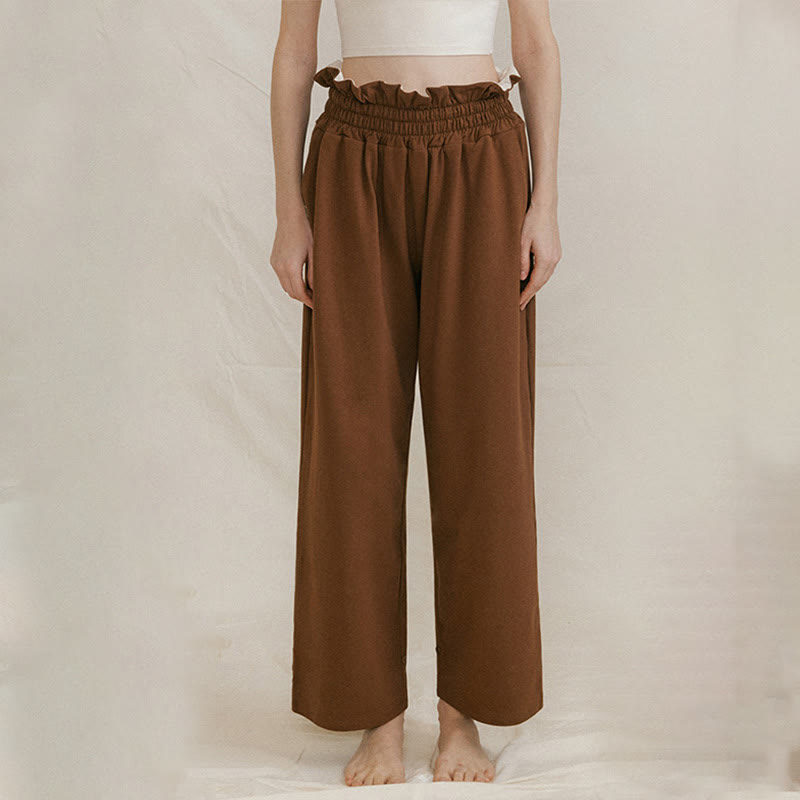 Pantalones holgados de licra con hebillas informales y bolsillos para mujer con Buddha Stones - Marrón silla de montar - US6，UK/AU10，EU38 (XL) - image 0