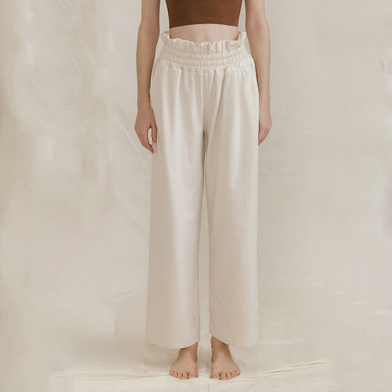 Pantalones holgados de licra con hebillas informales y bolsillos para mujer con Buddha Stones - FloralBlanco - US6，UK/AU10，EU38 (XL) - image 15