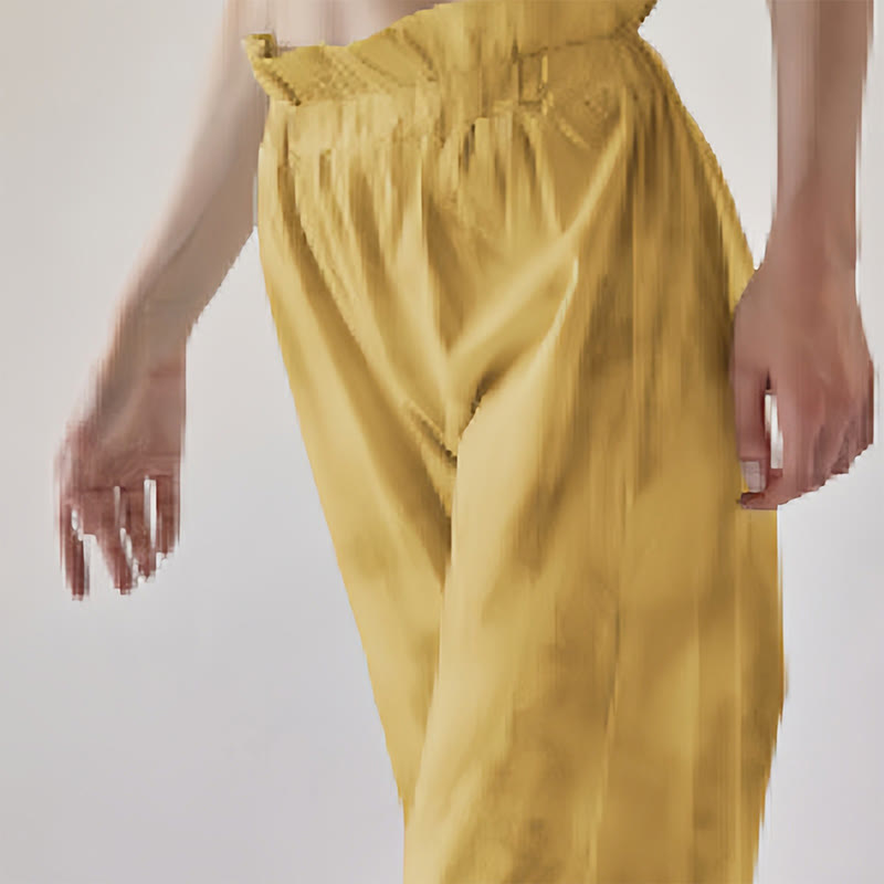 Pantalones casuales de licra con estampado de tinta y lazos en las piernas para mujer con Buddha Stones - Vara de oro - US6，UK/AU10，EU38 (XL) - image 10