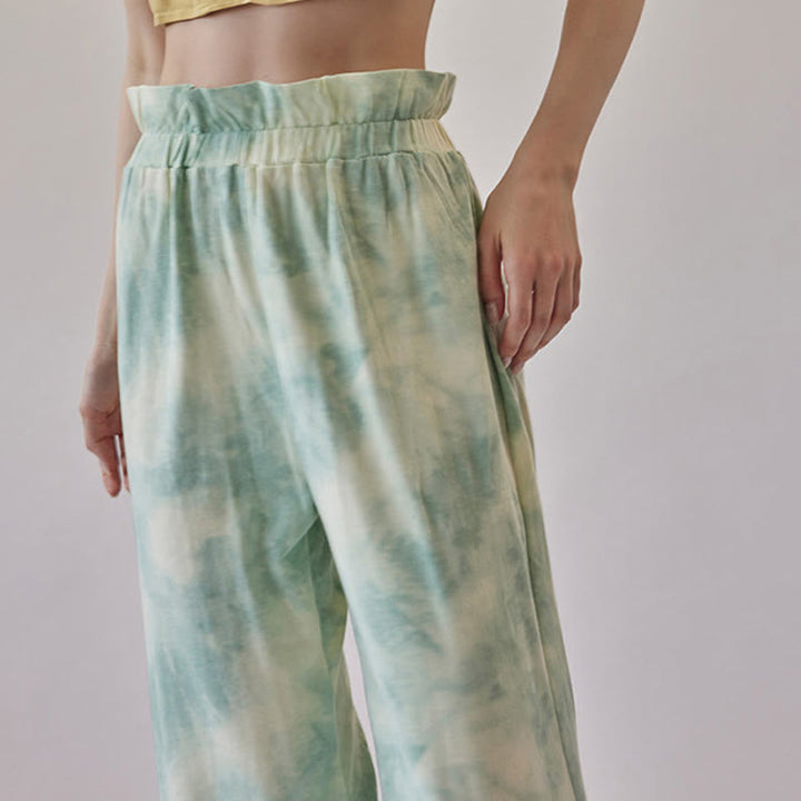 Pantalones casuales de licra con estampado de tinta y lazos en las piernas para mujer con Buddha Stones - image 14