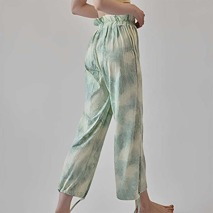 Pantalones casuales de licra con estampado de tinta y lazos en las piernas para mujer con Buddha Stones - image 13