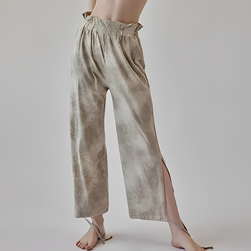 Pantalones casuales de licra con estampado de tinta y lazos en las piernas para mujer con Buddha Stones - Trigo - US6，UK/AU10，EU38 (XL) - image 6