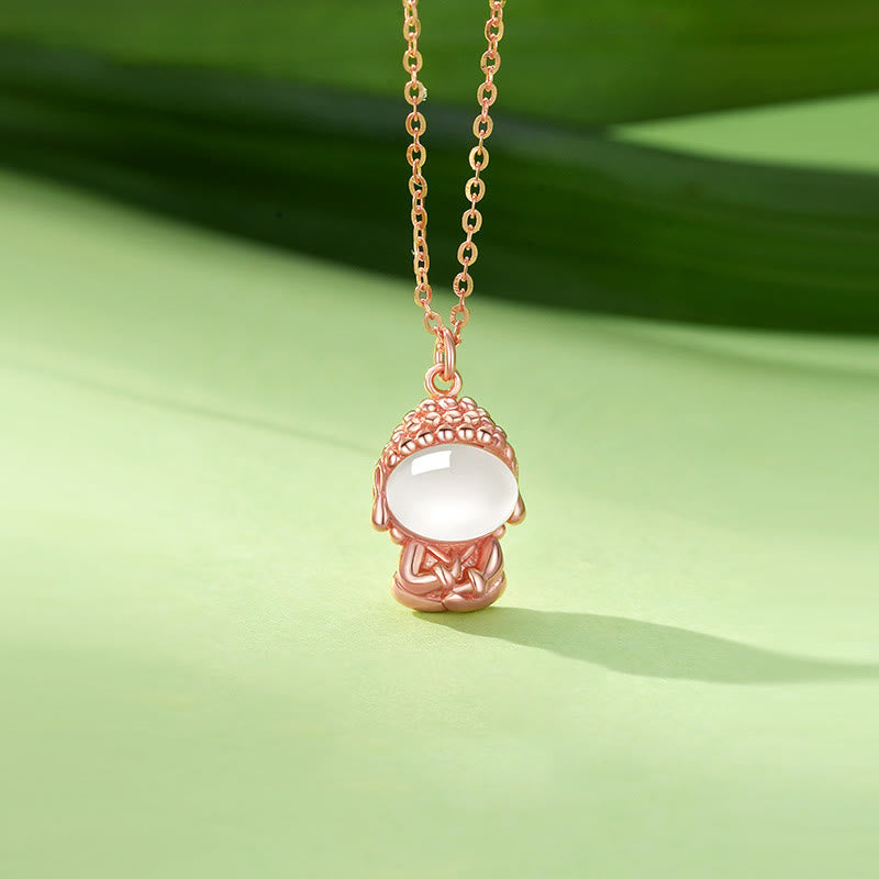 Colgante de collar con Buda positivo sin forma de calcedonia y Buddha Stones en plata de ley 925 - Oro rosa - image 0
