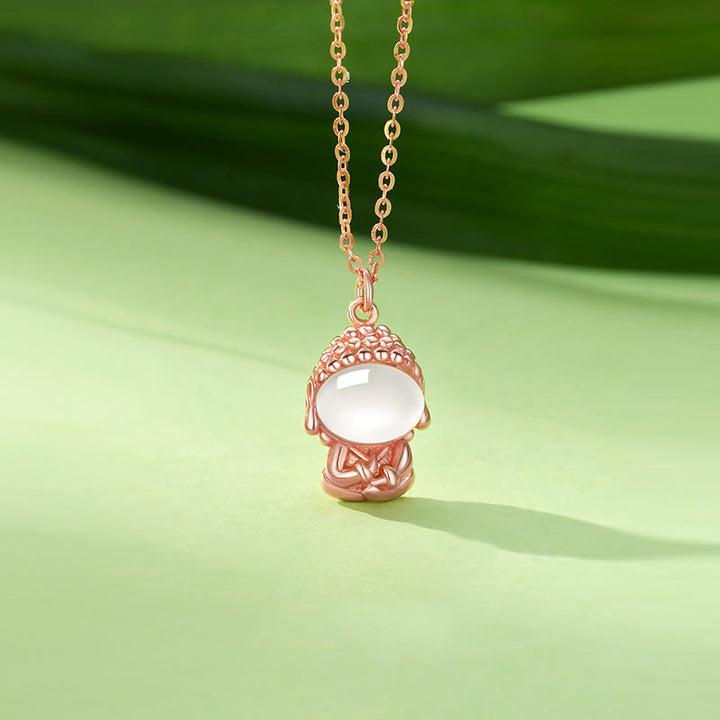 Colgante de collar con Buda positivo sin forma de calcedonia y Buddha Stones en plata de ley 925 - Oro rosa - image 0