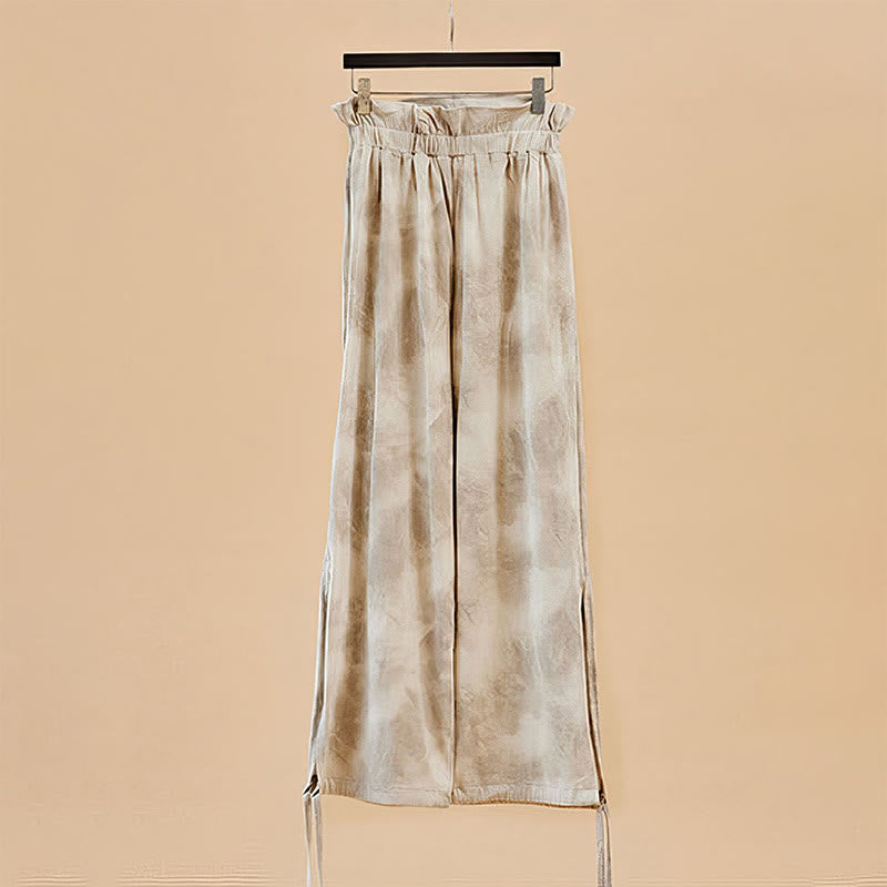 Pantalones casuales de licra con estampado de tinta y lazos en las piernas para mujer con Buddha Stones - image 7