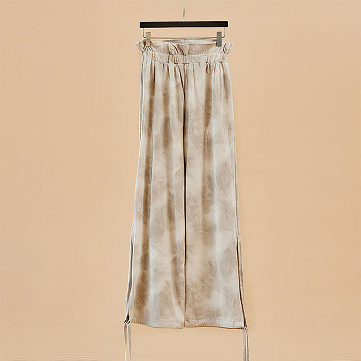 Pantalones casuales de licra con estampado de tinta y lazos en las piernas para mujer con Buddha Stones - image 7