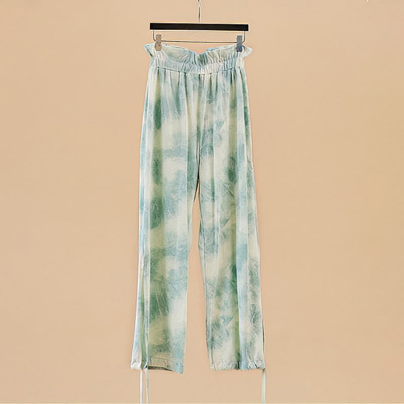 Pantalones casuales de licra con estampado de tinta y lazos en las piernas para mujer con Buddha Stones - image 15