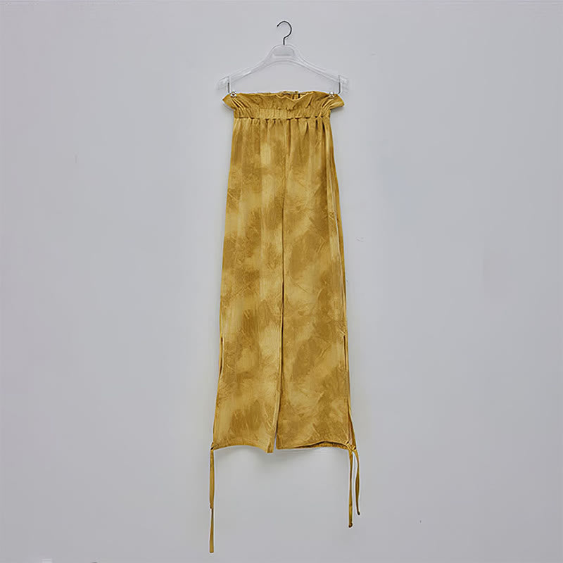 Pantalones casuales de licra con estampado de tinta y lazos en las piernas para mujer con Buddha Stones - image 11