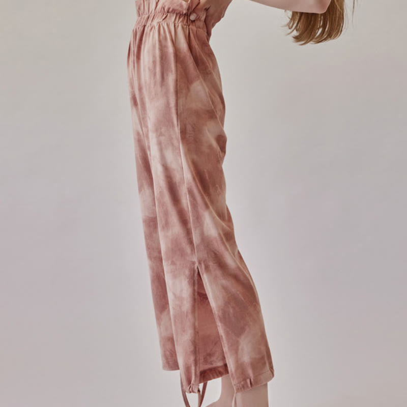 Pantalones casuales de licra con estampado de tinta y lazos en las piernas para mujer con Buddha Stones - image 3