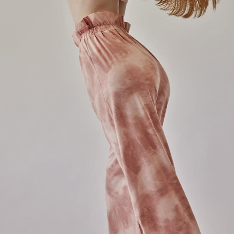 Pantalones casuales de licra con estampado de tinta y lazos en las piernas para mujer con Buddha Stones - image 5