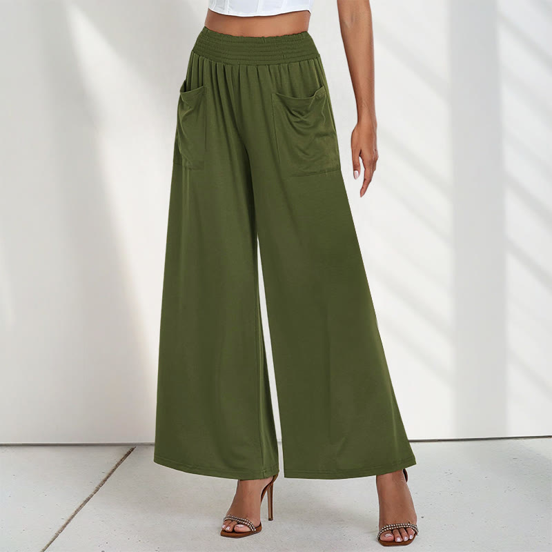 Pantalones anchos de poliéster para mujer, informales, de cintura alta, lisos y holgados, con bolsillos y estampado de Buddha Stones - Verde - US12, UK/AU16, EU44 (2XL) - image 5