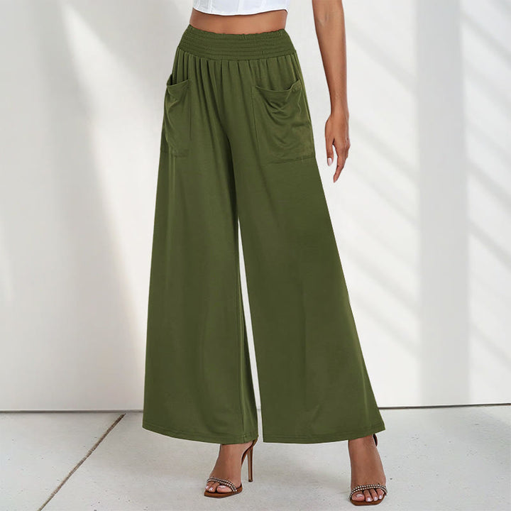 Pantalones anchos de poliéster para mujer, informales, de cintura alta, lisos y holgados, con bolsillos y estampado de Buddha Stones - Verde - US12, UK/AU16, EU44 (2XL) - image 5