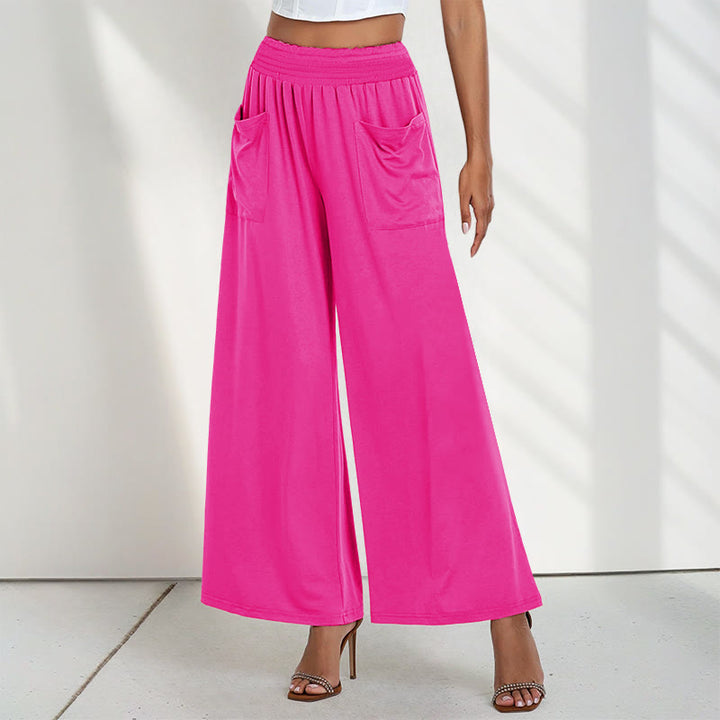 Pantalones anchos de poliéster para mujer, informales, de cintura alta, lisos y holgados, con bolsillos y estampado de Buddha Stones - Rosa intenso - US12, UK/AU16, EU44 (2XL) - image 9