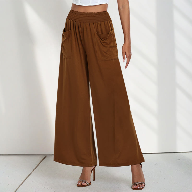 Pantalones anchos de poliéster para mujer, informales, de cintura alta, lisos y holgados, con bolsillos y estampado de Buddha Stones - Marrón silla de montar - US12, UK/AU16, EU44 (2XL) - image 7