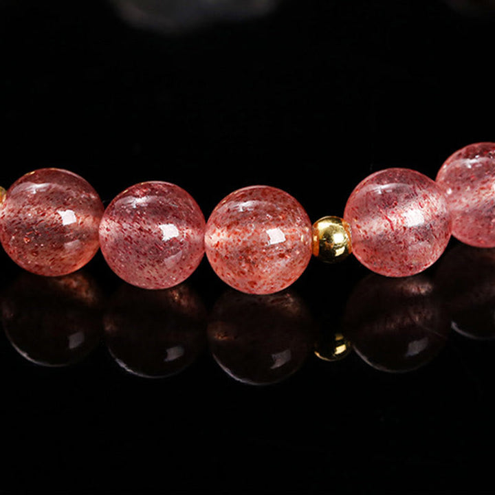 Pulsera de curación de conejos de ágata y cuarzo fresa natural con Buddha Stones