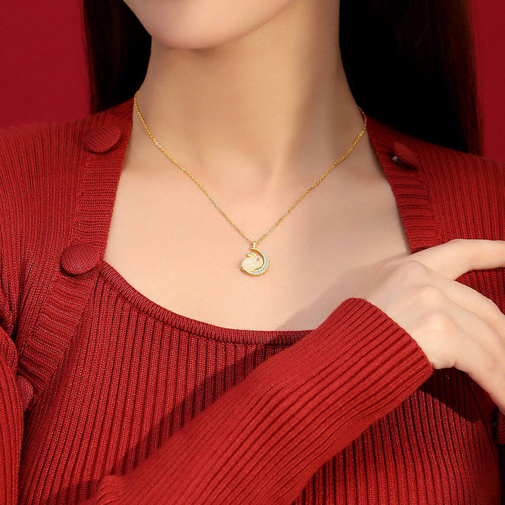 Collar con colgante de luna creciente de conejo de jade blanco hetiano de plata de ley 925 con Buddha Stones - image 7