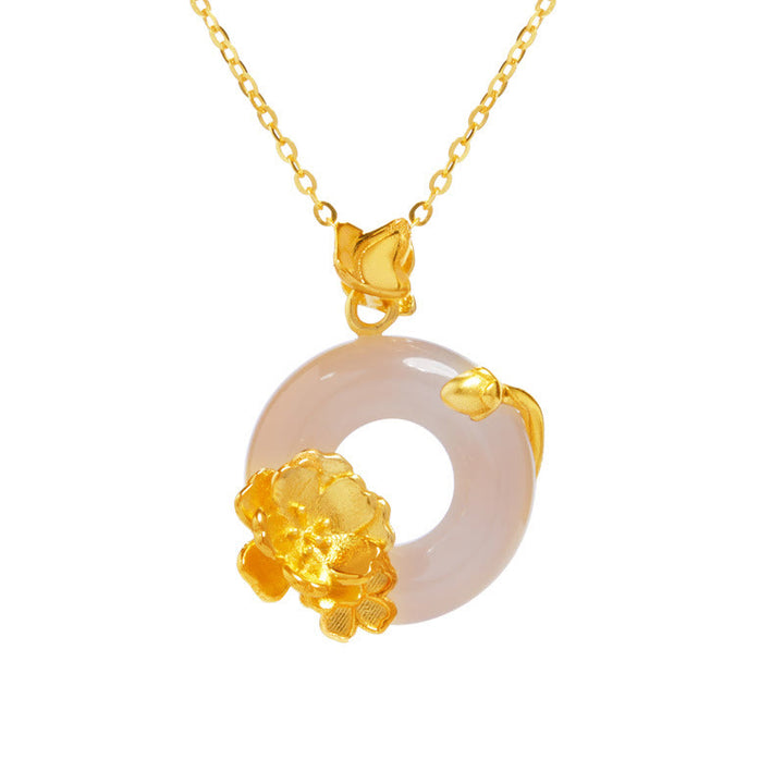 Colgante con forma de mariposa y flor de durazno en plata de Buddha Stones 925 natural con calcedonia blanca y hebilla de la paz - image 12