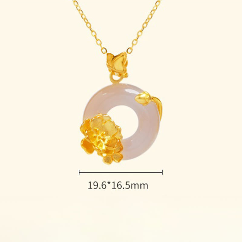 Colgante con forma de mariposa y flor de durazno en plata de Buddha Stones 925 natural con calcedonia blanca y hebilla de la paz - image 11