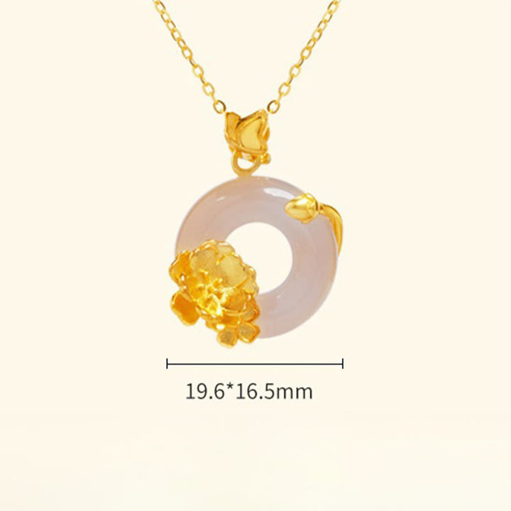 Colgante con forma de mariposa y flor de durazno en plata de Buddha Stones 925 natural con calcedonia blanca y hebilla de la paz - image 11