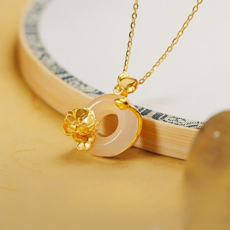 Colgante con forma de mariposa y flor de durazno en plata de Buddha Stones 925 natural con calcedonia blanca y hebilla de la paz - image 2