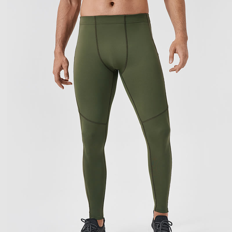Leggings deportivos transpirables elásticos de cintura alta de color sólido con Buddha Stones para hombre con bolsillo trasero con cremallera - Aceituna - US/UK/AU44, EU54 (2XL) - image 25