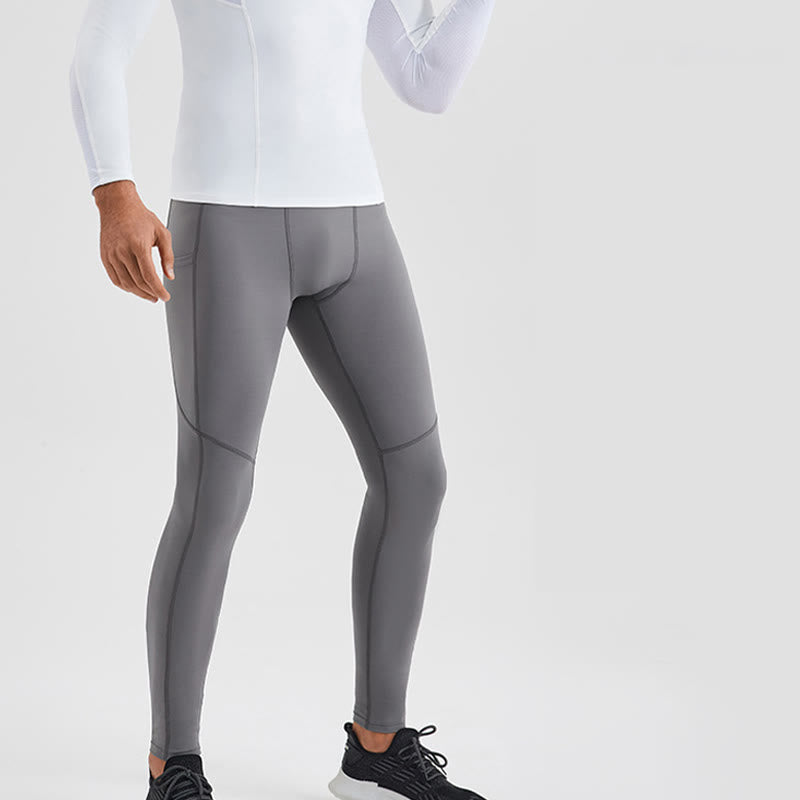 Leggings deportivos transpirables elásticos de cintura alta de color sólido con Buddha Stones para hombre con bolsillo trasero con cremallera - image 15