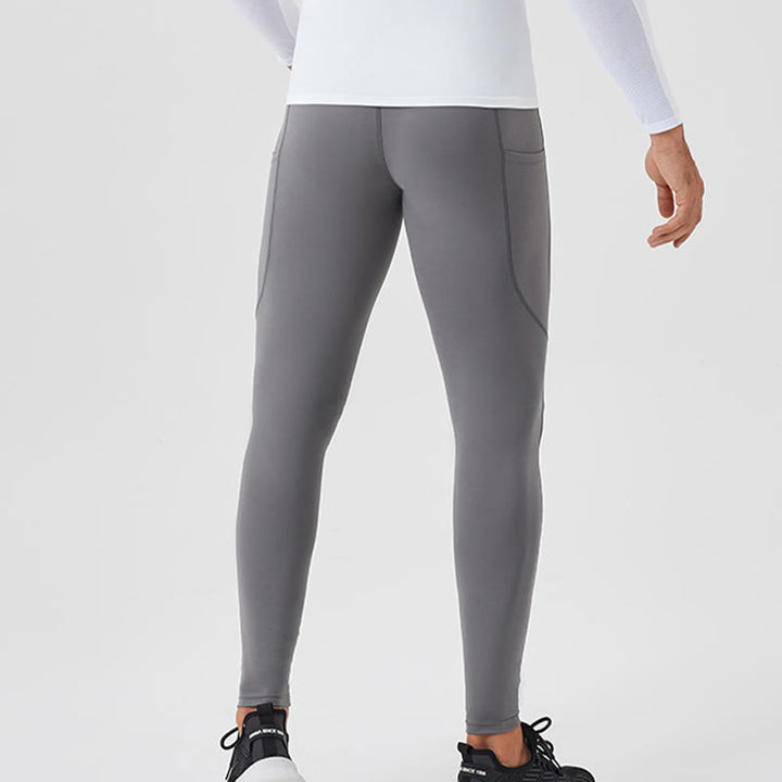 Leggings deportivos transpirables elásticos de cintura alta de color sólido con Buddha Stones para hombre con bolsillo trasero con cremallera - image 7