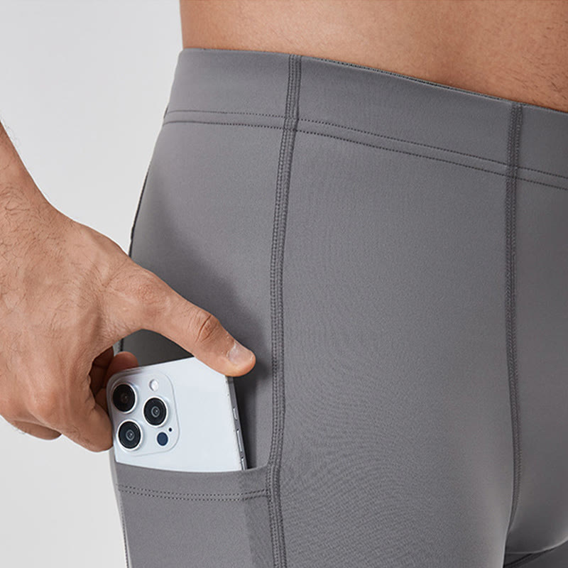 Leggings deportivos transpirables elásticos de cintura alta de color sólido con Buddha Stones para hombre con bolsillo trasero con cremallera - image 10