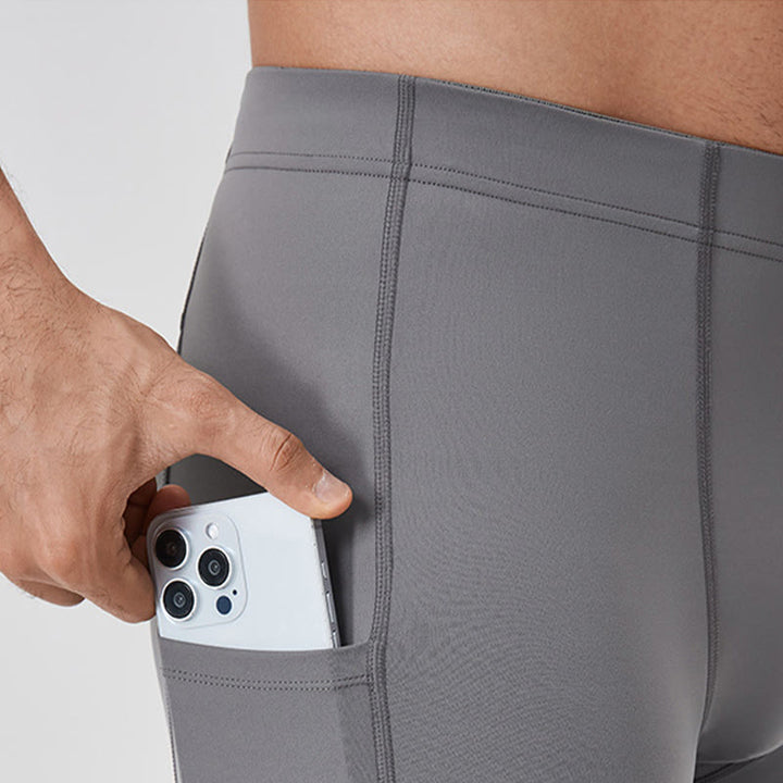 Leggings deportivos transpirables elásticos de cintura alta de color sólido con Buddha Stones para hombre con bolsillo trasero con cremallera - image 10