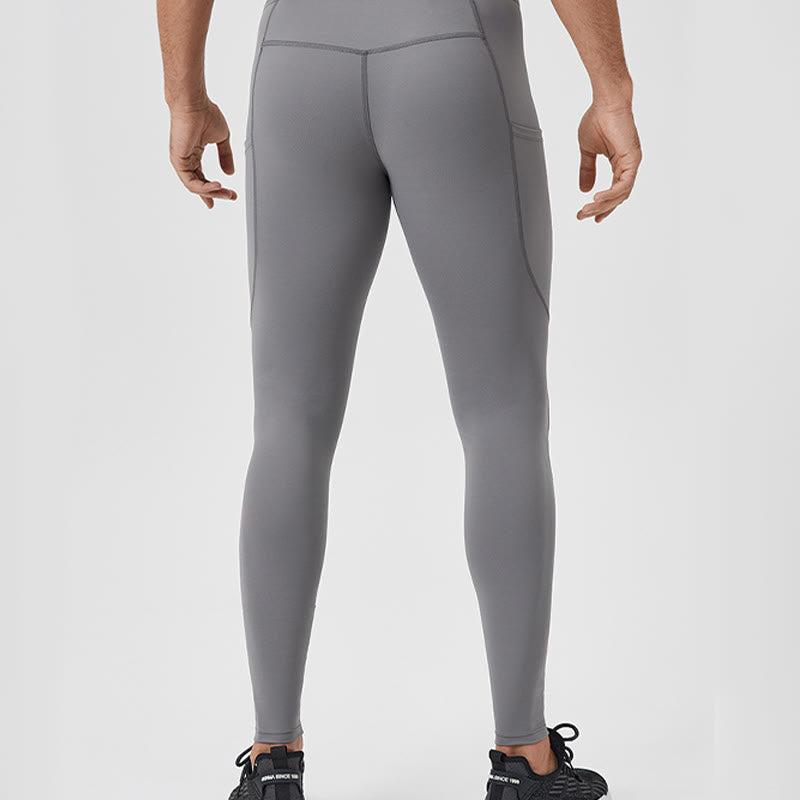 Leggings deportivos transpirables elásticos de cintura alta de color sólido con Buddha Stones para hombre con bolsillo trasero con cremallera - image 13