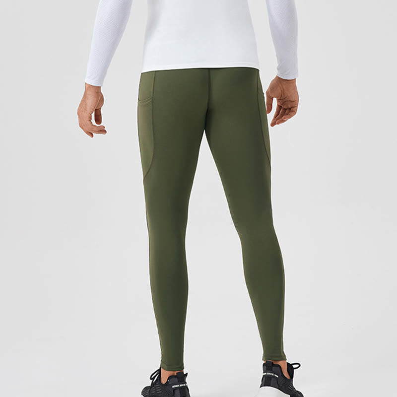 Leggings deportivos transpirables elásticos de cintura alta de color sólido con Buddha Stones para hombre con bolsillo trasero con cremallera - image 31