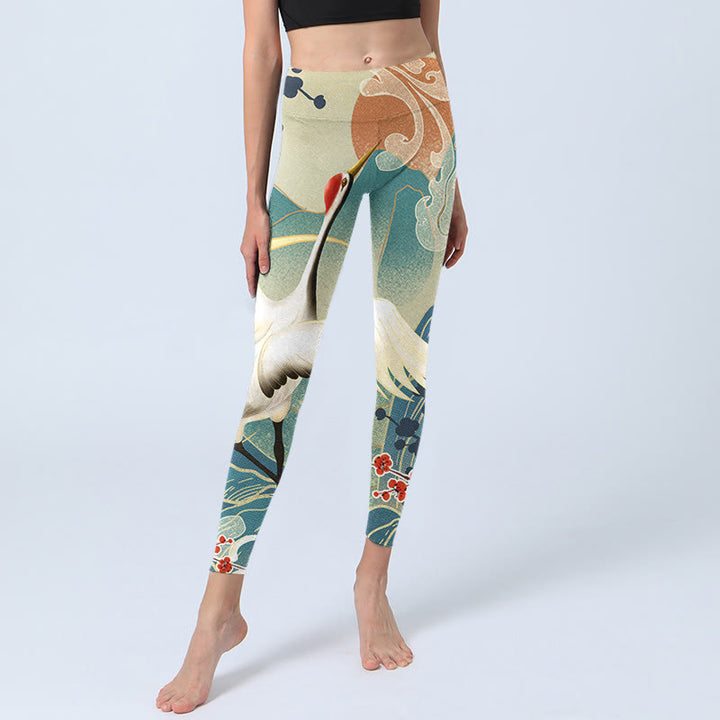 Leggings de yoga para mujer con estampado de Buddha Stones, grullas, flores de ciruelo y montañas - image 6