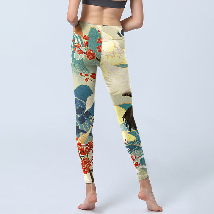 Leggings de yoga para mujer con estampado de Buddha Stones, grullas, flores de ciruelo y montañas - image 7
