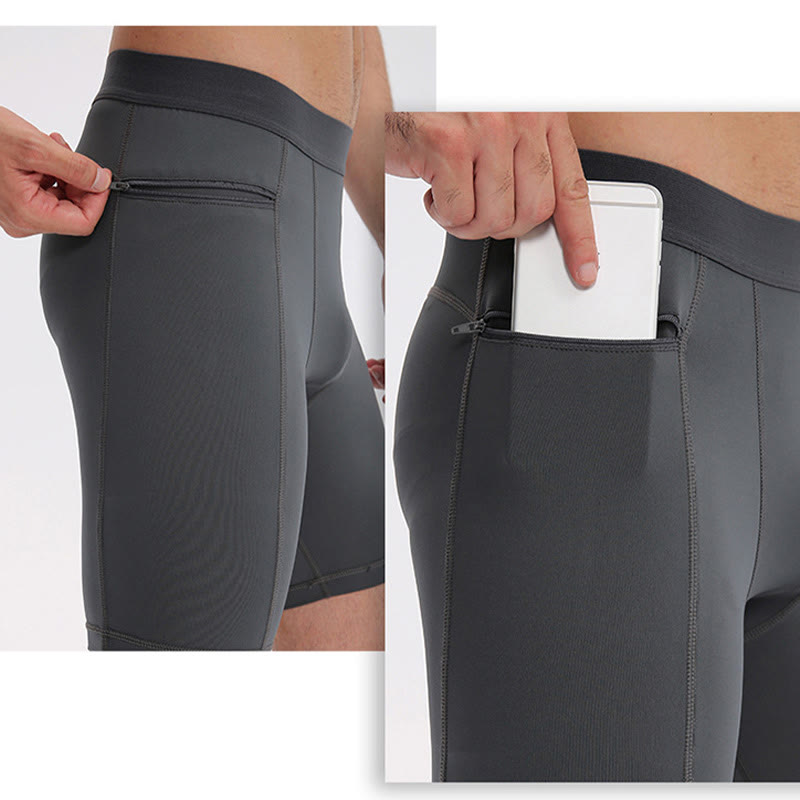 Pantalones cortos deportivos de secado rápido, ajustados y elásticos de Buddha Stones para hombre con bolsillos con cremallera - image 15