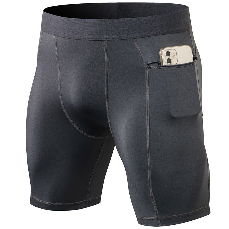 Pantalones cortos deportivos de secado rápido, ajustados y elásticos de Buddha Stones para hombre con bolsillos con cremallera - image 1