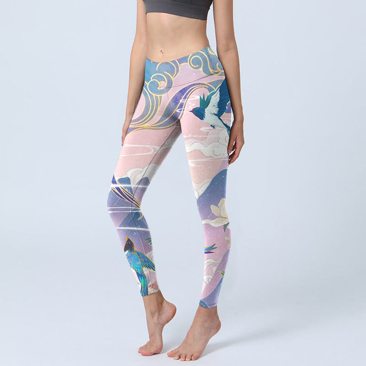 Leggings de yoga para mujer con estampado de Buddha Stones, golondrinas, urracas, flores, montañas y nubes propicias - Ciruela - US18，UK/AU22，EU50 (4XL) - image 1