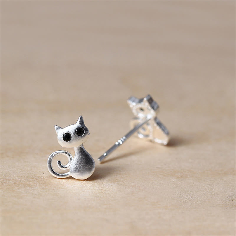 Pendientes de botón con forma de gatito y Buddha Stones en plata de ley 925 con forma de poste - image 2