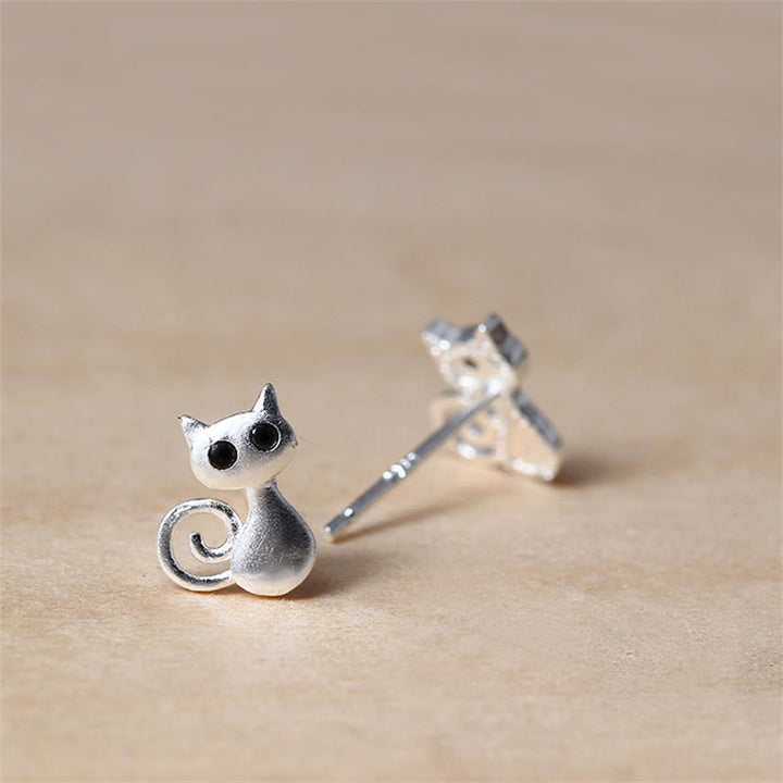 Pendientes de botón con forma de gatito y Buddha Stones en plata de ley 925 con forma de poste - image 2