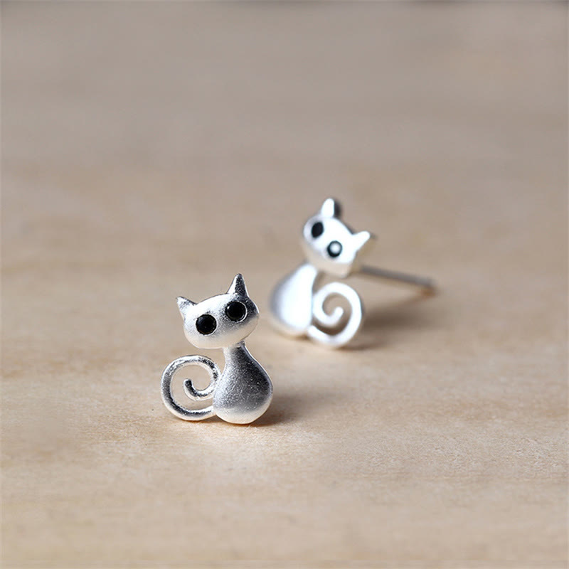 Pendientes de botón con forma de gatito y Buddha Stones en plata de ley 925 con forma de poste - image 2