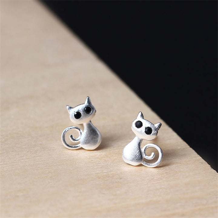 Pendientes de botón con forma de gatito y Buddha Stones en plata de ley 925 con forma de poste - Plata de ley 925 - image 0