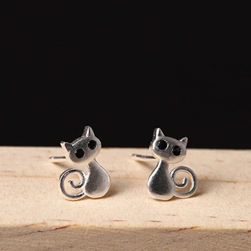 Pendientes de botón con forma de gatito y Buddha Stones en plata de ley 925 con forma de poste - image 5