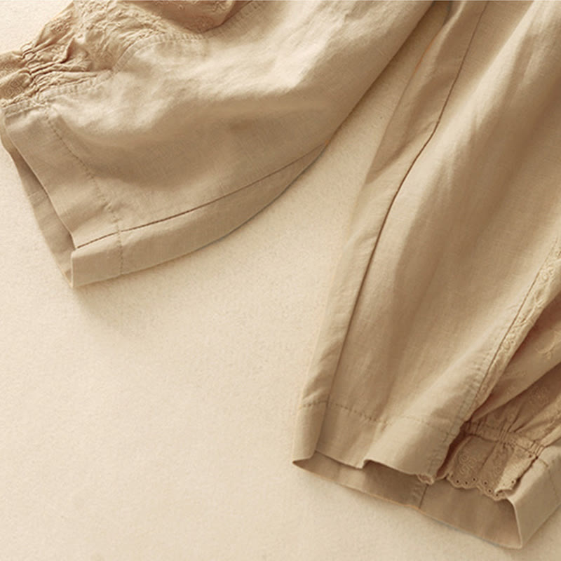 Pantalones harén de algodón para mujer, de largo 7-8, con bolsillos y bordado informal de tela de retazos y Buddha Stones - image 2