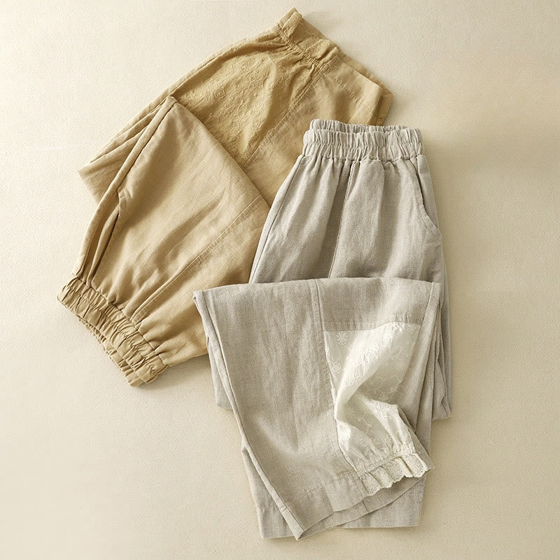 Pantalones harén de algodón para mujer, de largo 7-8, con bolsillos y bordado informal de tela de retazos y Buddha Stones - image 17