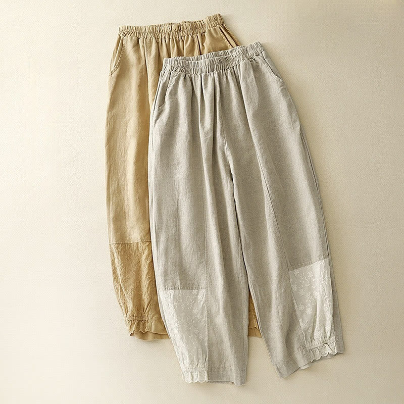 Pantalones harén de algodón para mujer, de largo 7-8, con bolsillos y bordado informal de tela de retazos y Buddha Stones - image 16