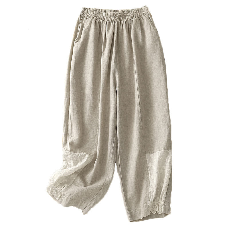 Pantalones harén de algodón para mujer, de largo 7-8, con bolsillos y bordado informal de tela de retazos y Buddha Stones - image 7