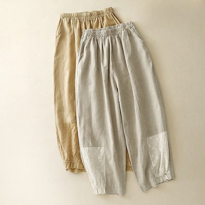 Pantalones harén de algodón para mujer, de largo 7-8, con bolsillos y bordado informal de tela de retazos y Buddha Stones - image 16