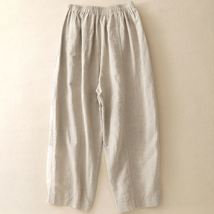 Pantalones harén de algodón para mujer, de largo 7-8, con bolsillos y bordado informal de tela de retazos y Buddha Stones - image 6