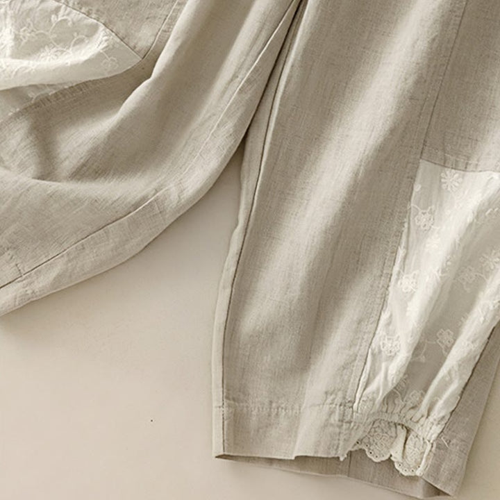 Pantalones harén de algodón para mujer, de largo 7-8, con bolsillos y bordado informal de tela de retazos y Buddha Stones - image 13